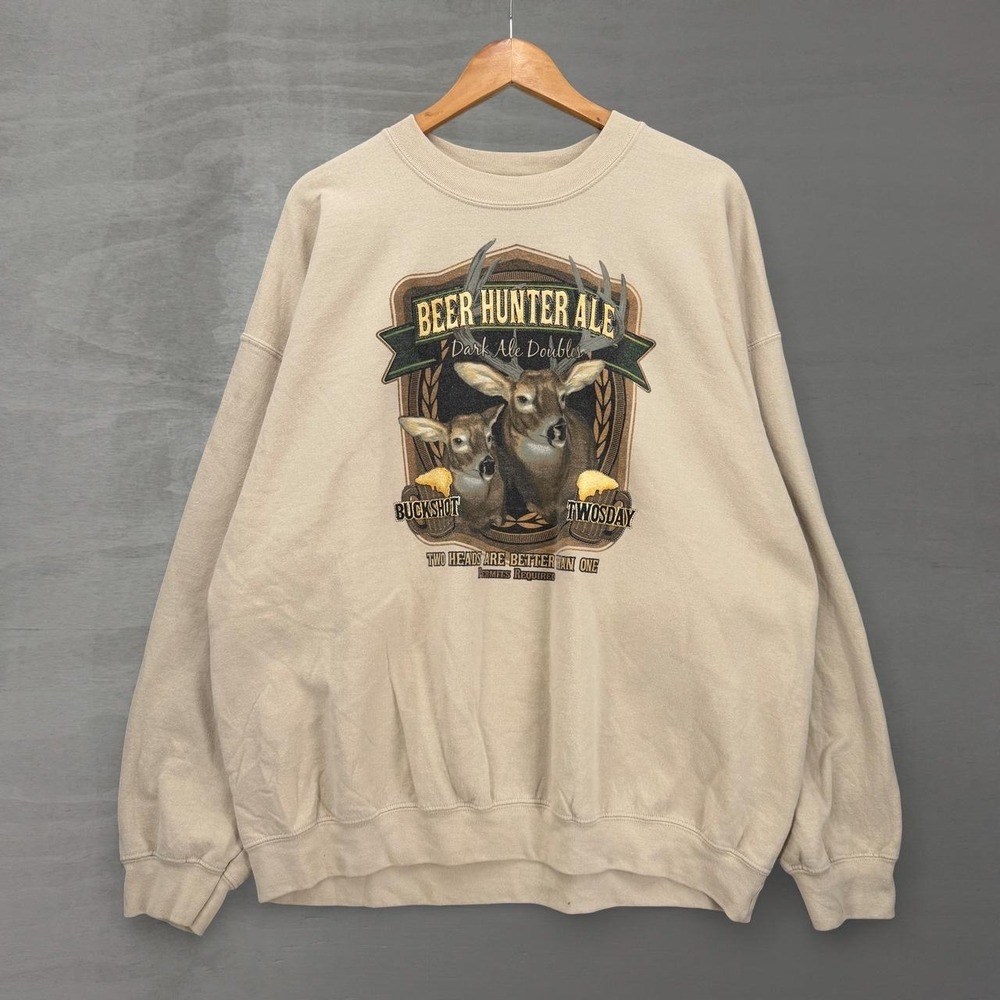 Vintage Nature Sweatshirt Tan Beer Hunter Ale Deer Crewneck Graphic XL